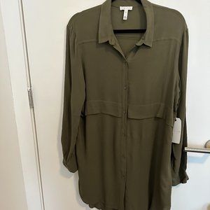 Leith olive silky shirt dress - M